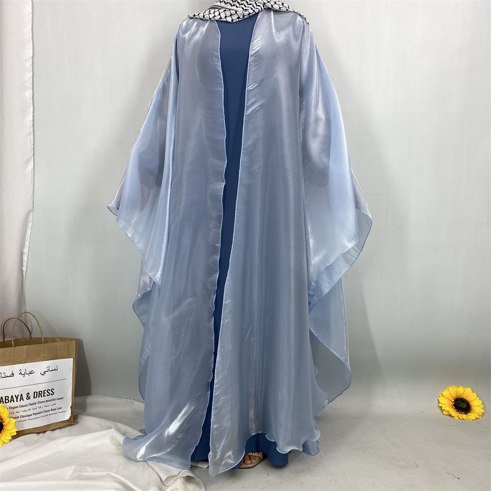Muslim Ramadan fashion, African Tanzanian popular women's cardigan shawl, Islamic Turkish fashion, shiny satin dress