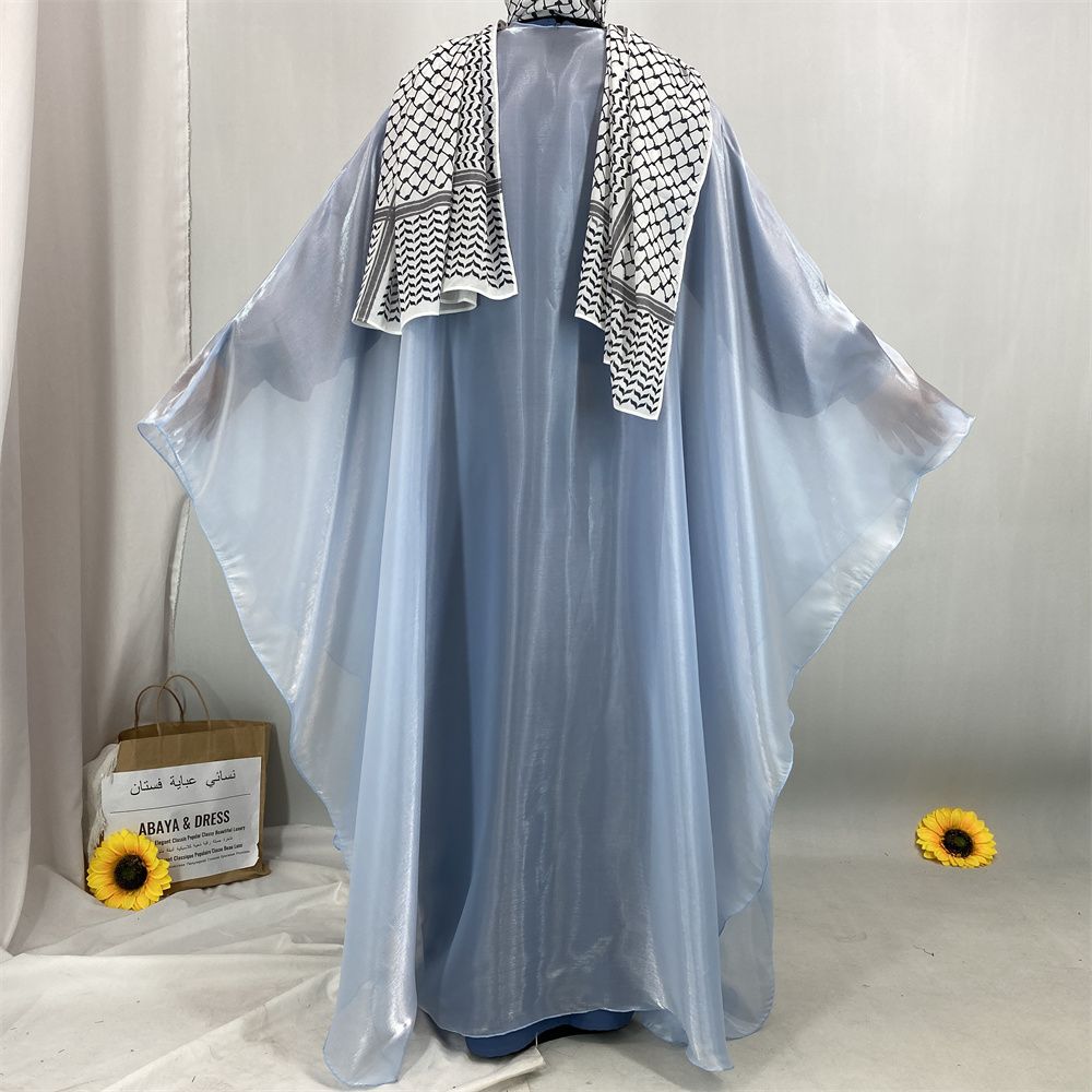 Muslim Ramadan fashion, African Tanzanian popular women's cardigan shawl, Islamic Turkish fashion, shiny satin dress