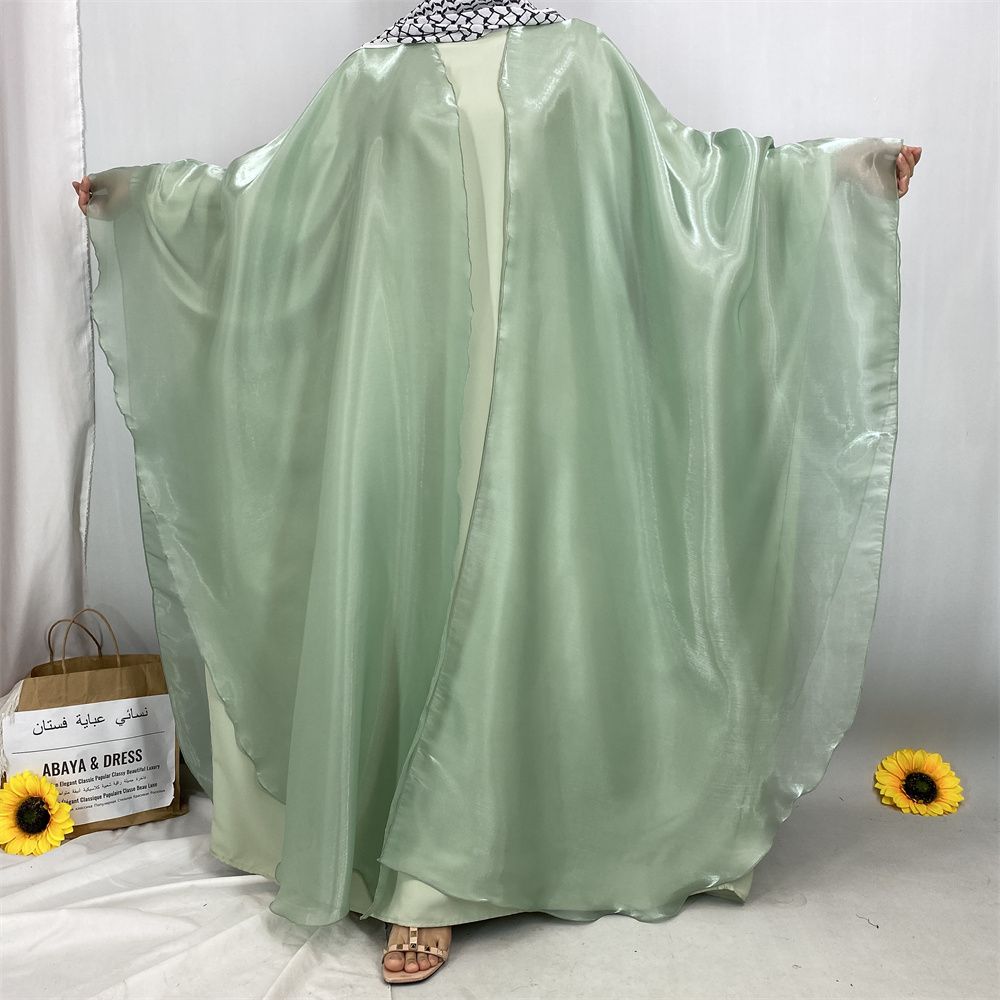 Muslim Ramadan fashion, African Tanzanian popular women's cardigan shawl, Islamic Turkish fashion, shiny satin dress