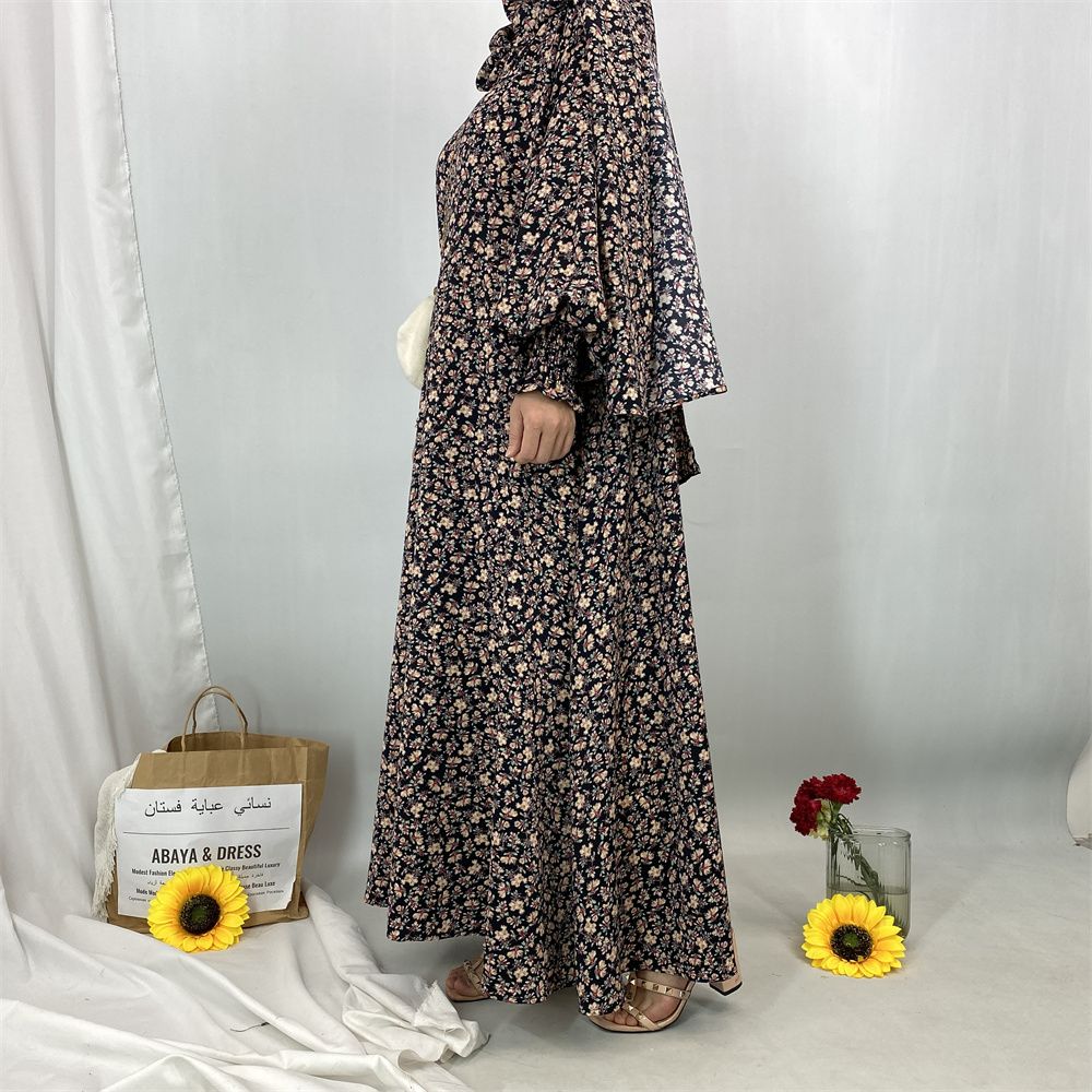 New floral dress for women's wear in Dubai, Arabia during Ramadan, dress with headscarf, popular women's wear in Turkey and Morocco