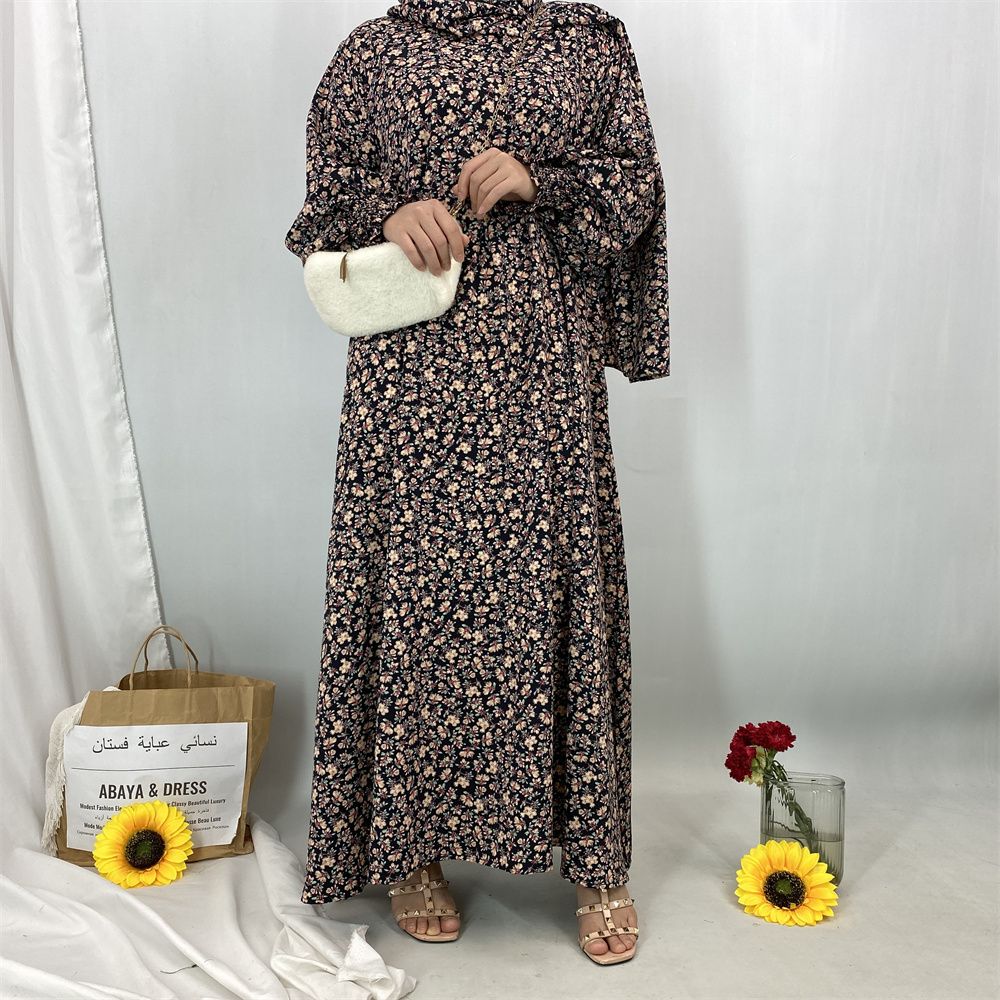 New floral dress for women's wear in Dubai, Arabia during Ramadan, dress with headscarf, popular women's wear in Turkey and Morocco