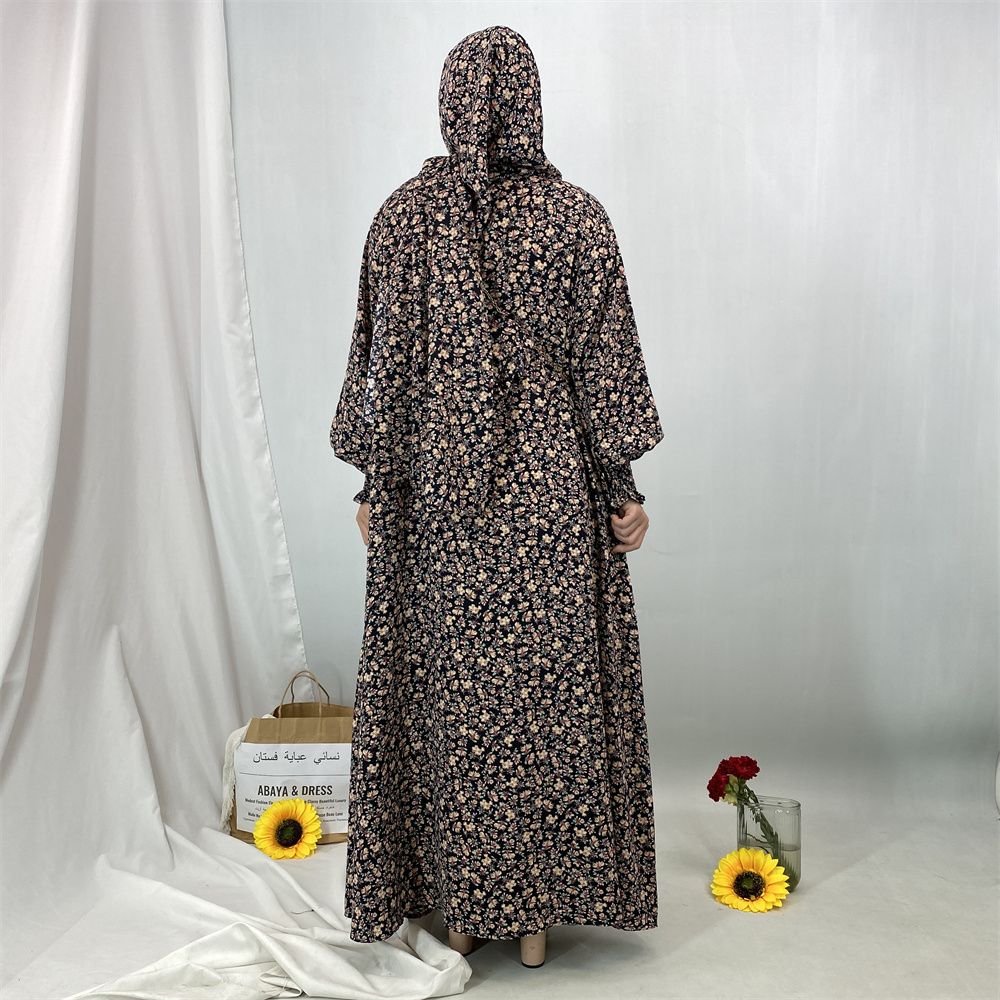 New floral dress for women's wear in Dubai, Arabia during Ramadan, dress with headscarf, popular women's wear in Turkey and Morocco