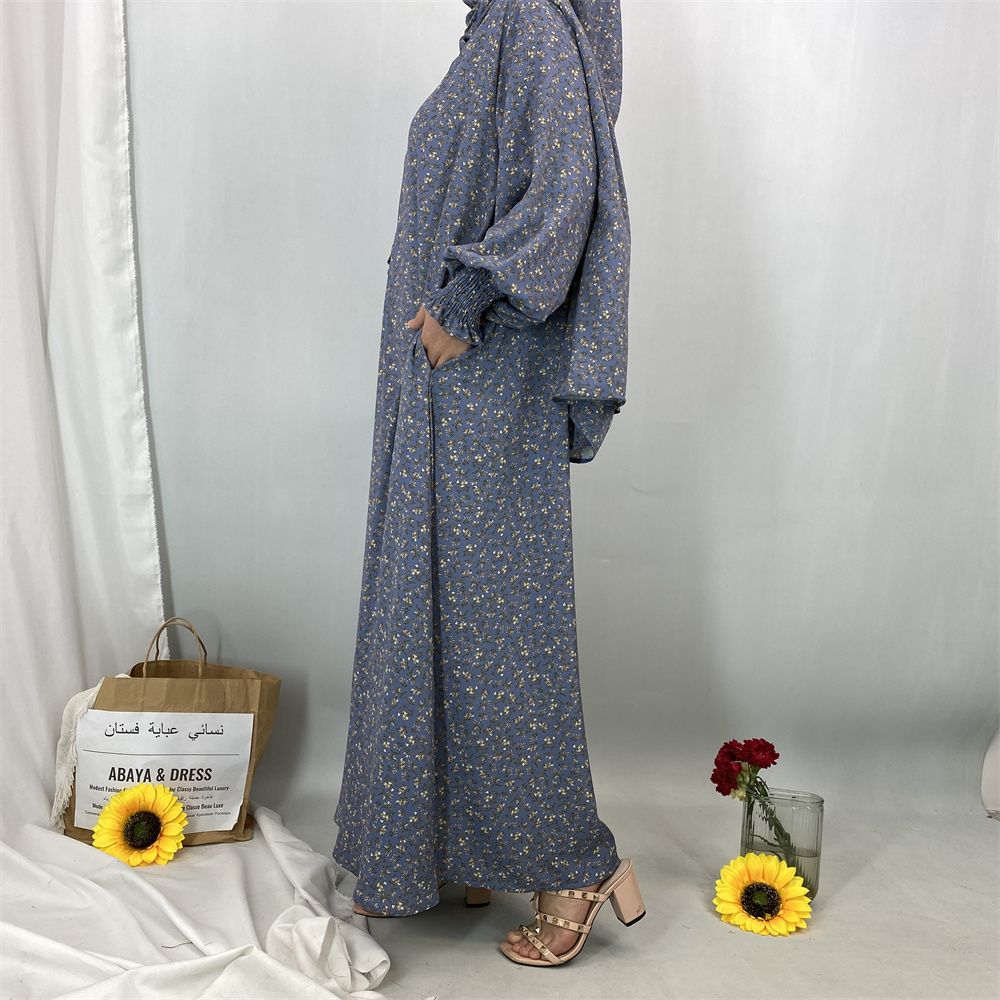 New floral dress for women's wear in Dubai, Arabia during Ramadan, dress with headscarf, popular women's wear in Turkey and Morocco