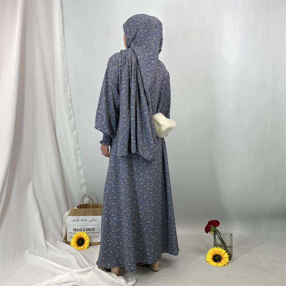 New floral dress for women's wear in Dubai, Arabia during Ramadan, dress with headscarf, popular women's wear in Turkey and Morocco