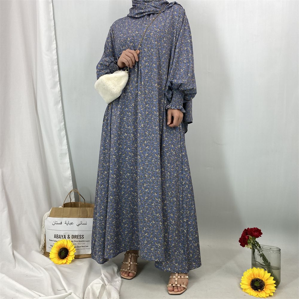 New floral dress for women's wear in Dubai, Arabia during Ramadan, dress with headscarf, popular women's wear in Turkey and Morocco
