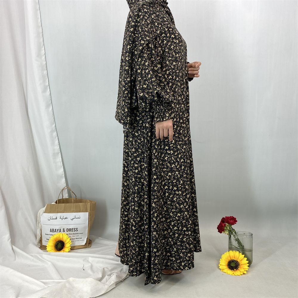 New floral dress for women's wear in Dubai, Arabia during Ramadan, dress with headscarf, popular women's wear in Turkey and Morocco