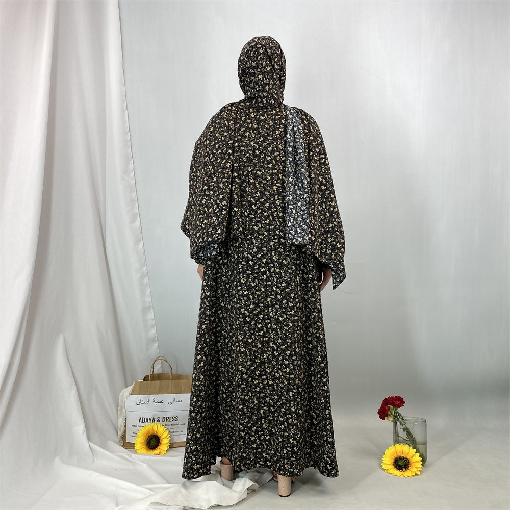 New floral dress for women's wear in Dubai, Arabia during Ramadan, dress with headscarf, popular women's wear in Turkey and Morocco