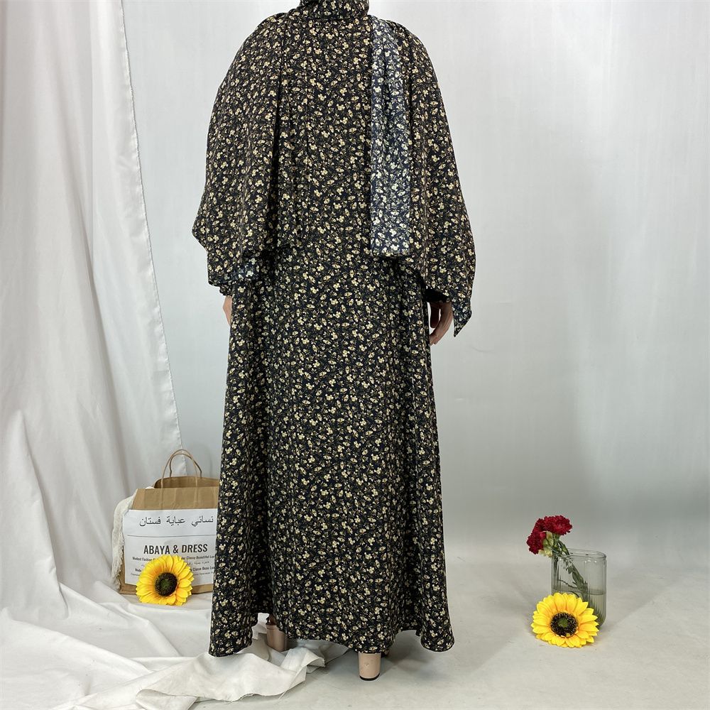 New floral dress for women's wear in Dubai, Arabia during Ramadan, dress with headscarf, popular women's wear in Turkey and Morocco