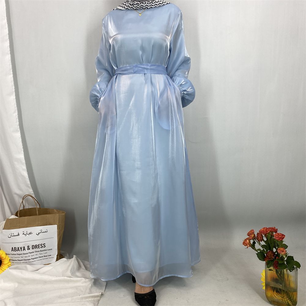 A new, fashionable, fresh, sweet and shiny satin dress for the Muslim Ramadan in Turkey, Africa and Arabia