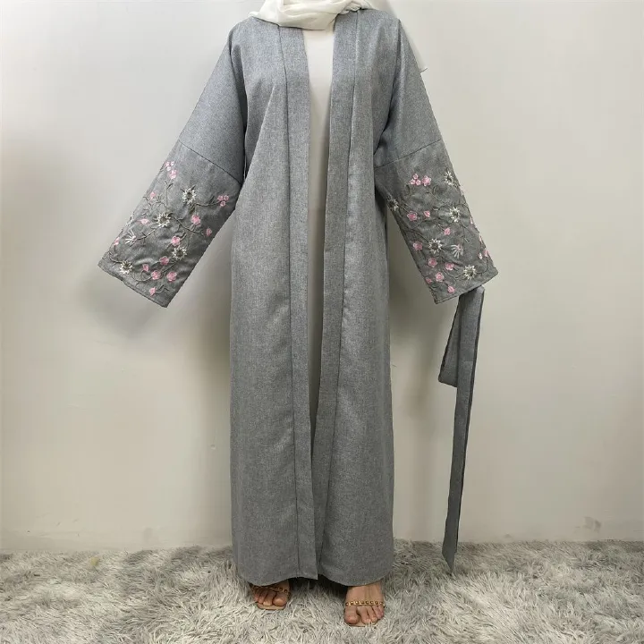 European and American fashion Muslim Dubai African Arab cotton and linen embroidered loose lace-up cardigan long gown women's wear