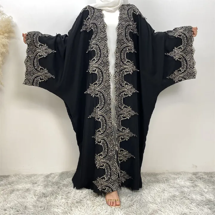 Fashionable Middle Eastern Muslim batsleeve cardigan robe abay Dubai Turkish African women's long dress