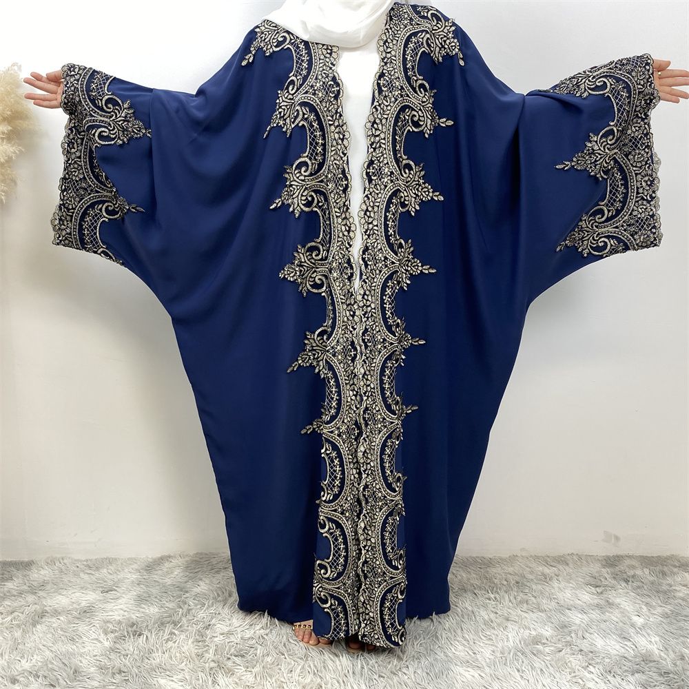 Fashionable Middle Eastern Muslim batsleeve cardigan robe abay Dubai Turkish African women's long dress