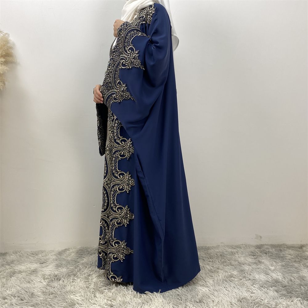 Fashionable Middle Eastern Muslim batsleeve cardigan robe abay Dubai Turkish African women's long dress