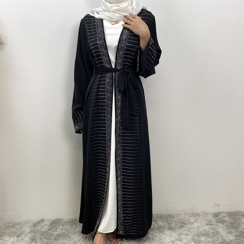 Fashionable Middle Eastern brick embodying abaya, European and American Muslim, Arab, Turkish, Dubai, slim-fitting cardigan dress with pockets