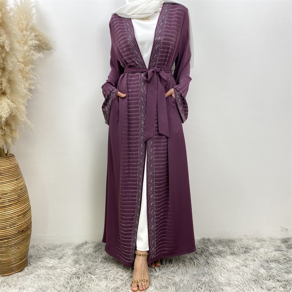 Fashionable Middle Eastern brick embodying abaya, European and American Muslim, Arab, Turkish, Dubai, slim-fitting cardigan dress with pockets