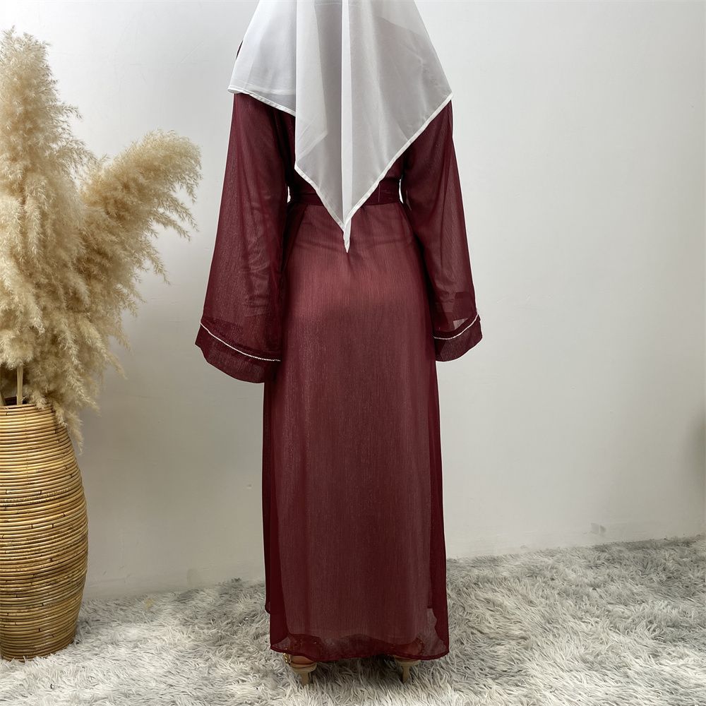 Fashionable Muslim, Dubai, Middle East abaya, elegant diamond-encrusted Islamic women's wear, lace-up mesh cardigan gown