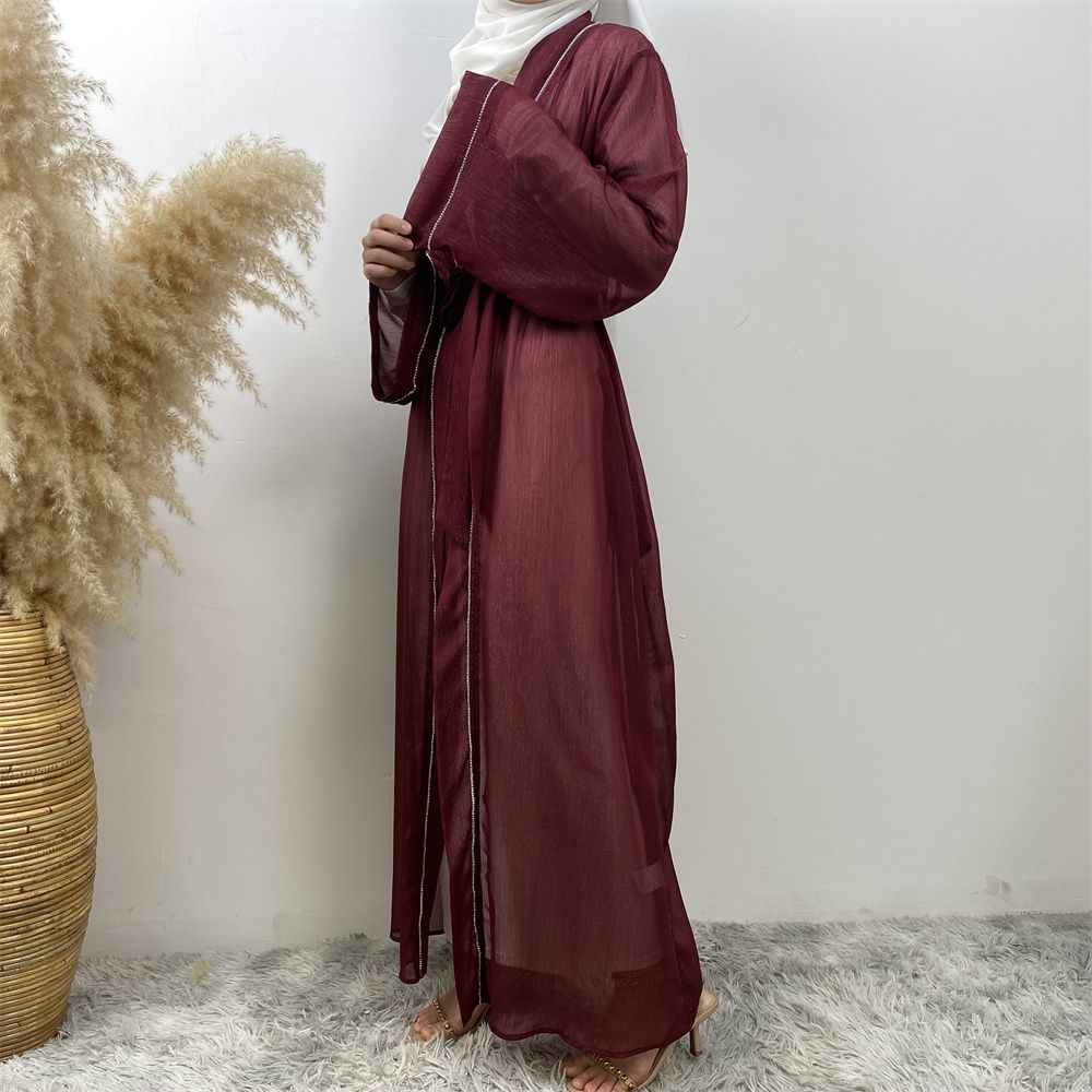 Fashionable Muslim, Dubai, Middle East abaya, elegant diamond-encrusted Islamic women's wear, lace-up mesh cardigan gown