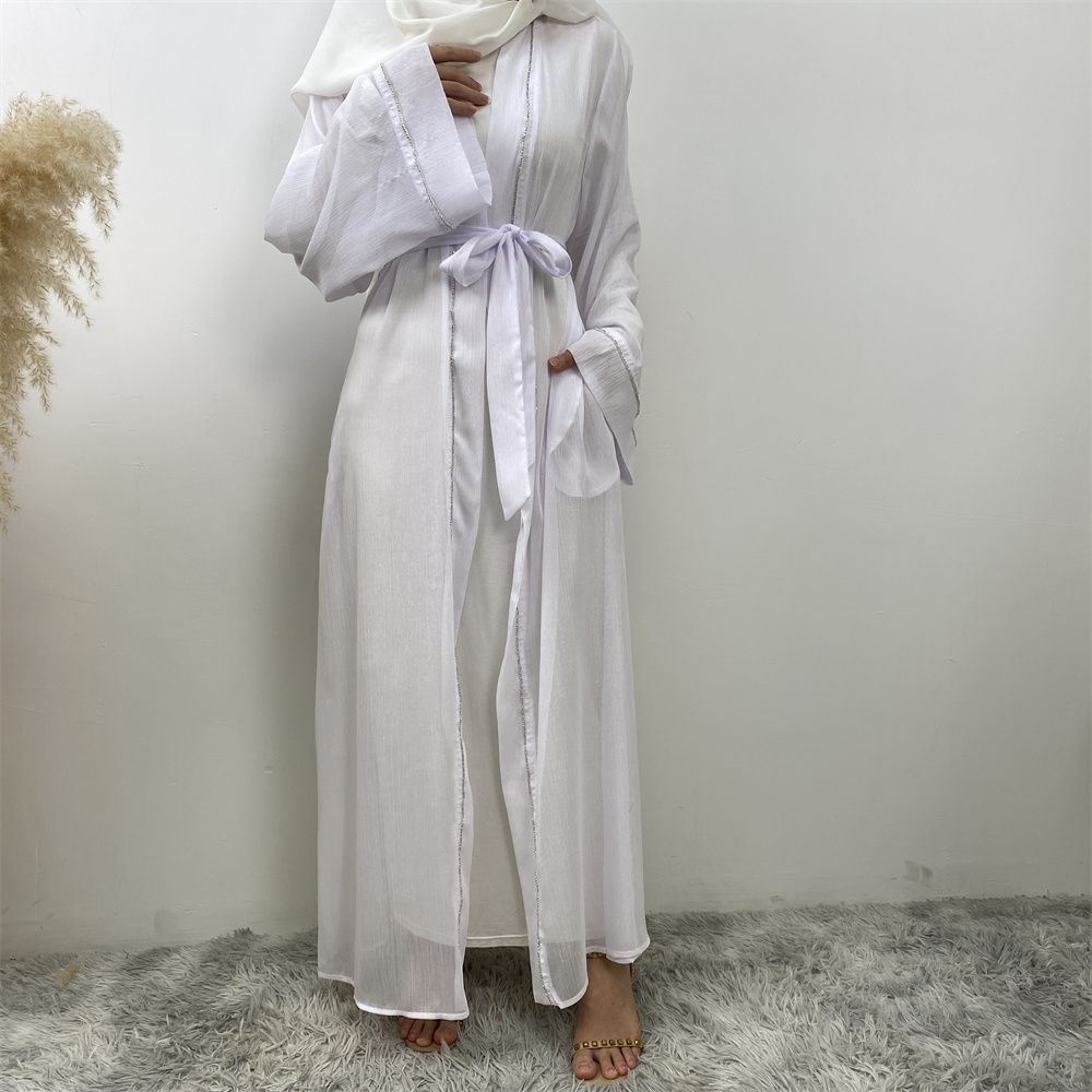 Fashionable Muslim, Dubai, Middle East abaya, elegant diamond-encrusted Islamic women's wear, lace-up mesh cardigan gown