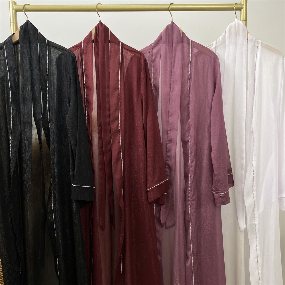 Fashionable Muslim, Dubai, Middle East abaya, elegant diamond-encrusted Islamic women's wear, lace-up mesh cardigan gown