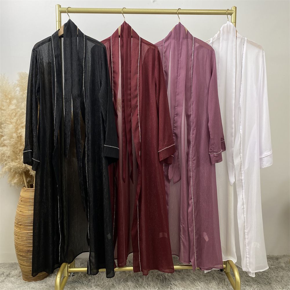 Fashionable Muslim, Dubai, Middle East abaya, elegant diamond-encrusted Islamic women's wear, lace-up mesh cardigan gown
