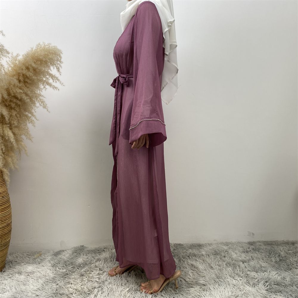 Fashionable Muslim, Dubai, Middle East abaya, elegant diamond-encrusted Islamic women's wear, lace-up mesh cardigan gown