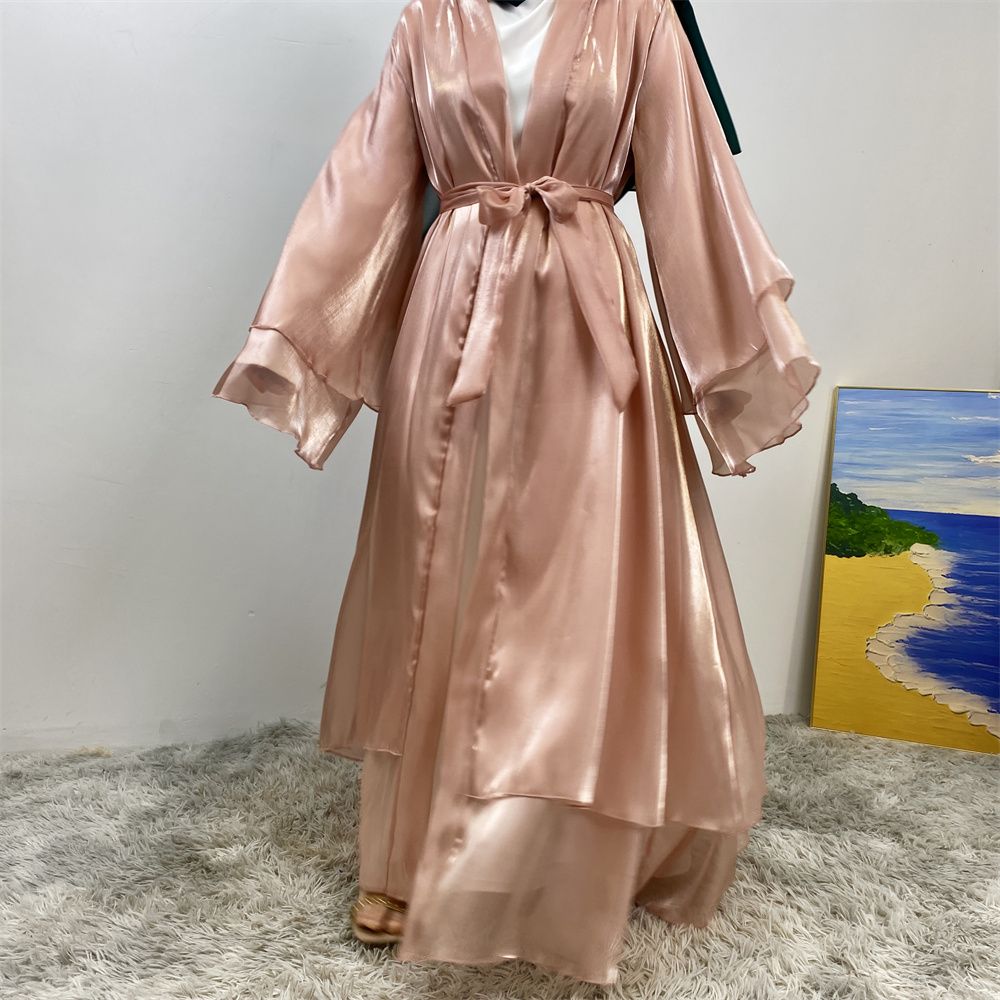 New fashionable Muslim robe, African but Tanzanian Islamic woman's shiny satin cardigan long dress, Islamic abaya