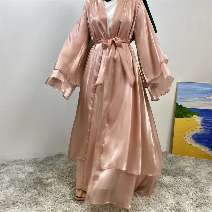New fashionable Muslim robe, African but Tanzanian Islamic woman's shiny satin cardigan long dress, Islamic abaya