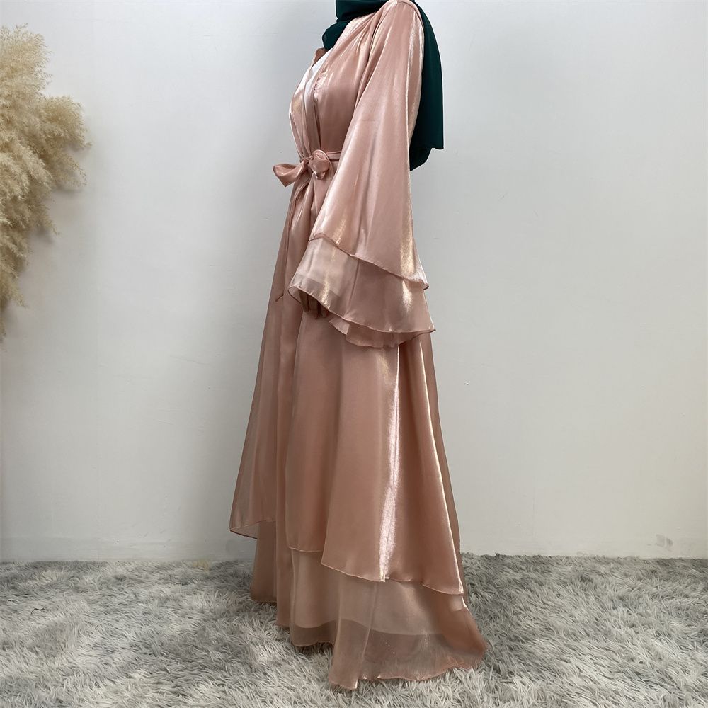 New fashionable Muslim robe, African but Tanzanian Islamic woman's shiny satin cardigan long dress, Islamic abaya