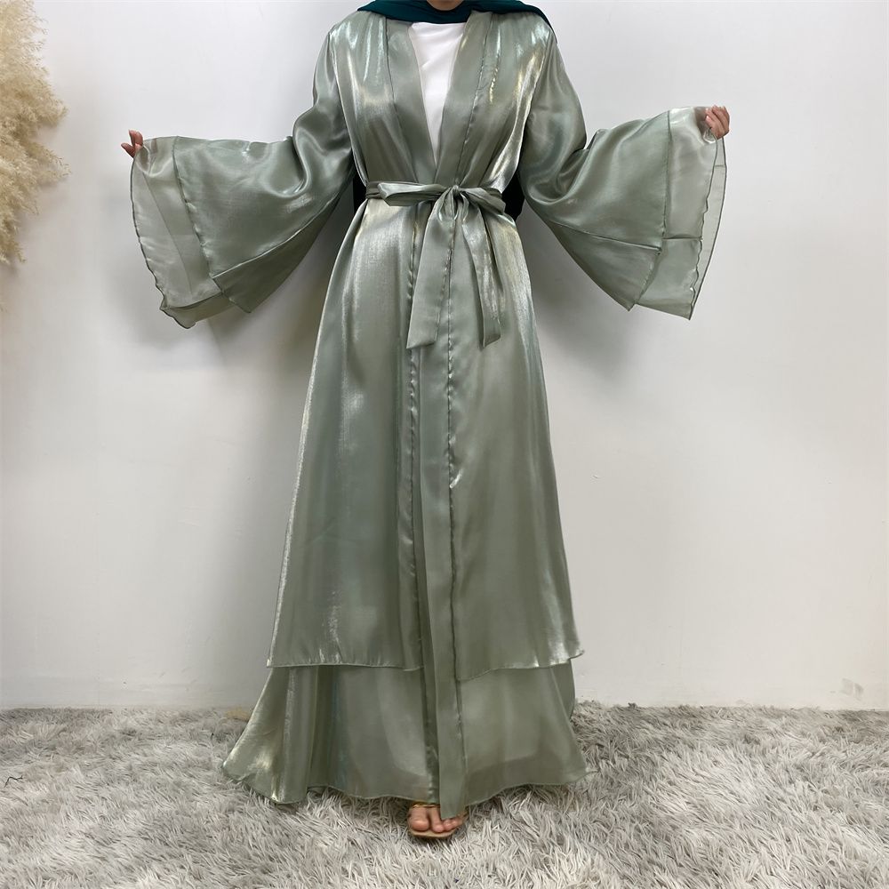 New fashionable Muslim robe, African but Tanzanian Islamic woman's shiny satin cardigan long dress, Islamic abaya