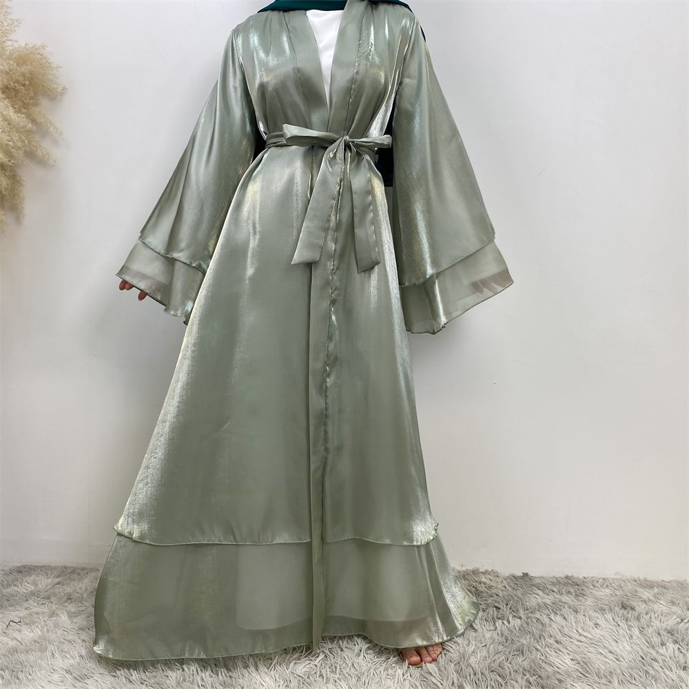 New fashionable Muslim robe, African but Tanzanian Islamic woman's shiny satin cardigan long dress, Islamic abaya