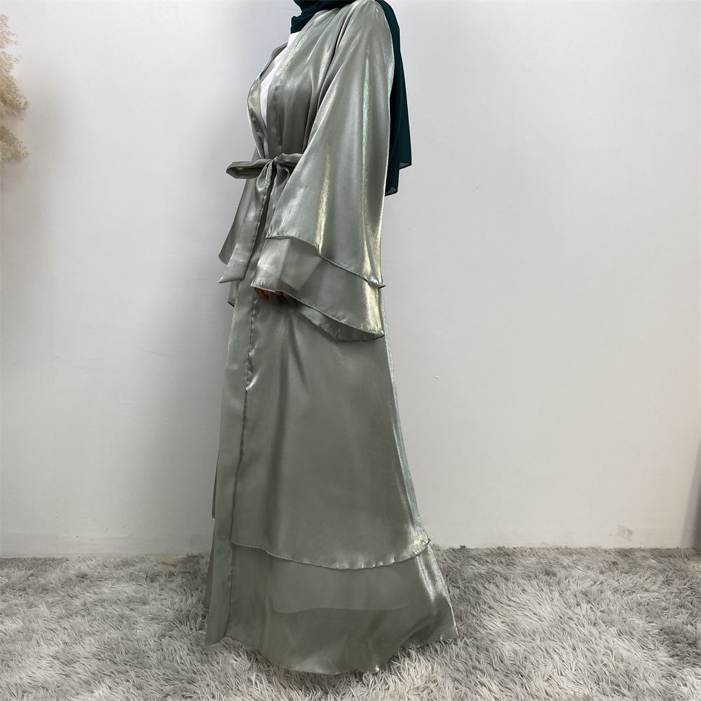 New fashionable Muslim robe, African but Tanzanian Islamic woman's shiny satin cardigan long dress, Islamic abaya