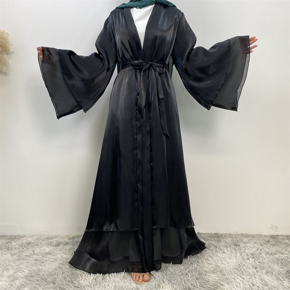 New fashionable Muslim robe, African but Tanzanian Islamic woman's shiny satin cardigan long dress, Islamic abaya