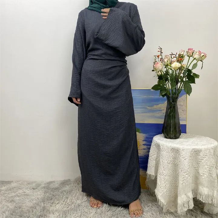 A Turkish plain color belt side pocket Muslim Islamic elegant robe dress from Dubai, Middle East