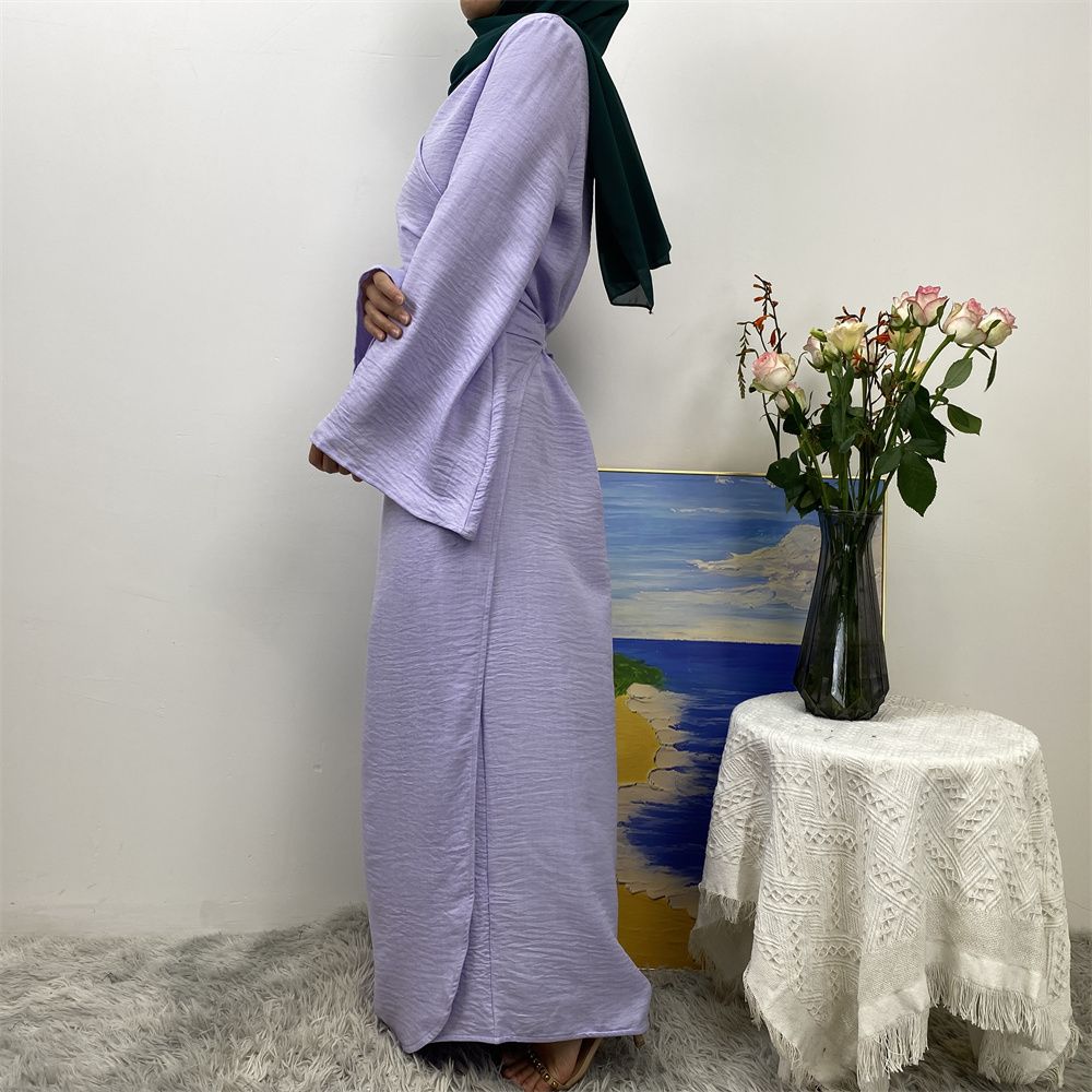 A Turkish plain color belt side pocket Muslim Islamic elegant robe dress from Dubai, Middle East