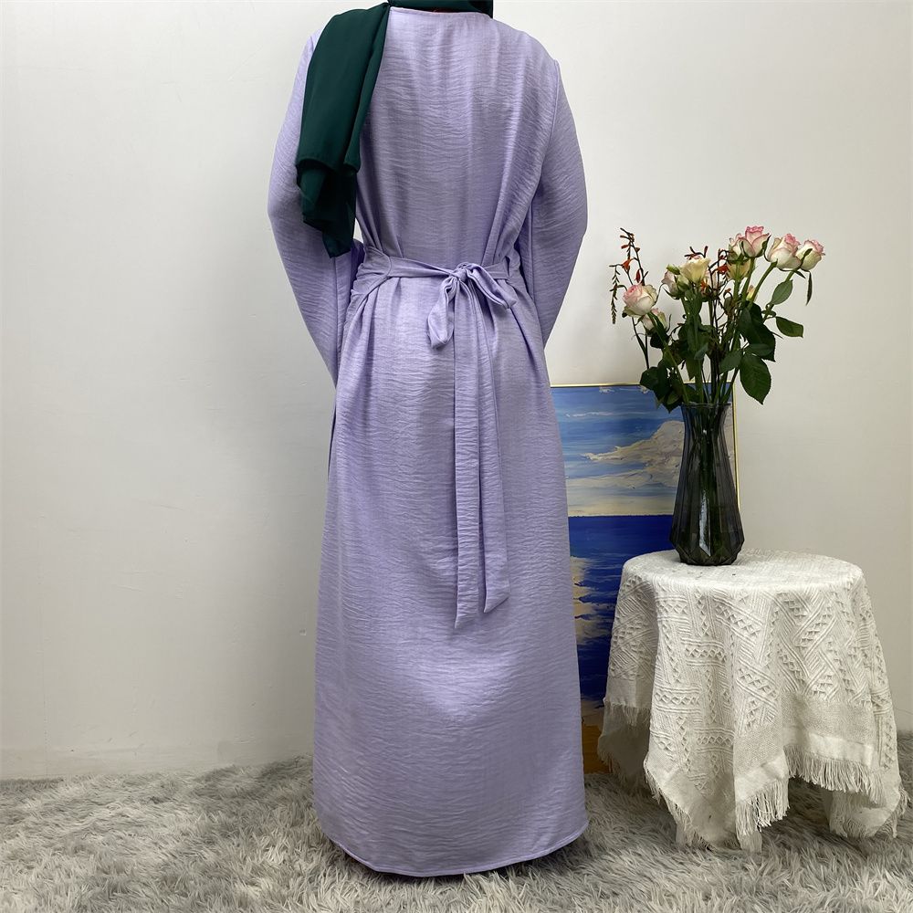 A Turkish plain color belt side pocket Muslim Islamic elegant robe dress from Dubai, Middle East