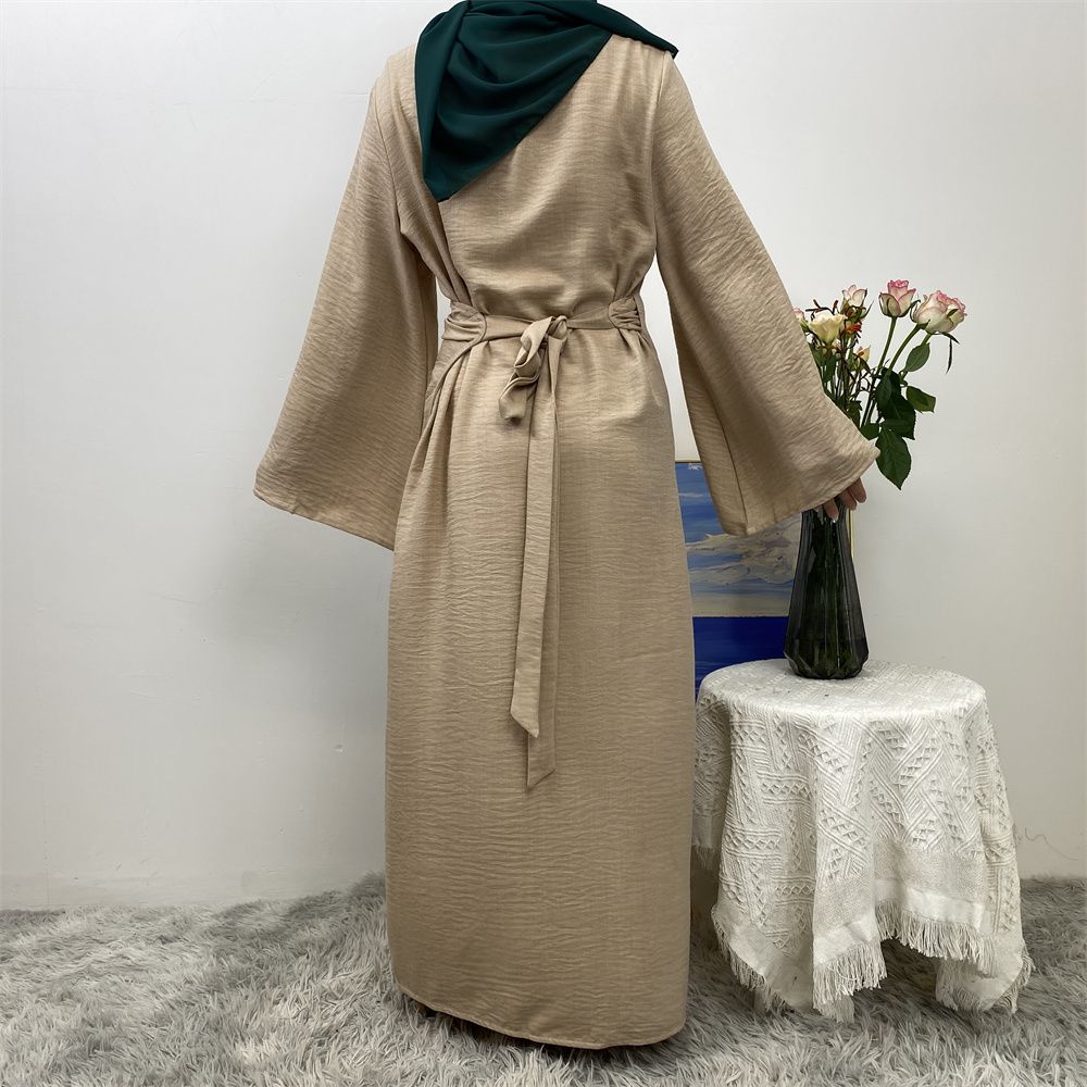 A Turkish plain color belt side pocket Muslim Islamic elegant robe dress from Dubai, Middle East
