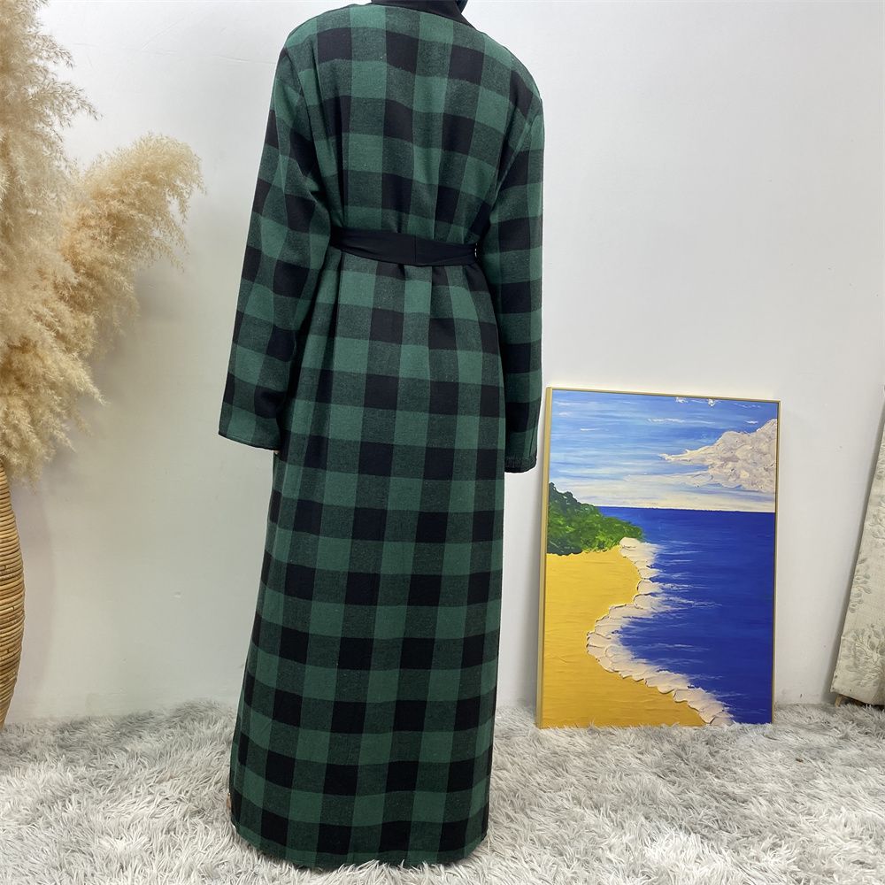 European and American Muslim slim-fitting cardigan, Dubai, Turkey, African Islamic women's plaid large-swing robe dress