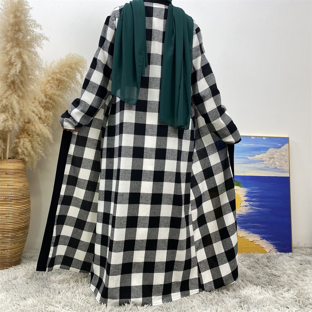 European and American Muslim slim-fitting cardigan, Dubai, Turkey, African Islamic women's plaid large-swing robe dress