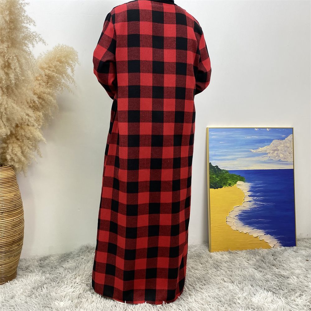 European and American Muslim slim-fitting cardigan, Dubai, Turkey, African Islamic women's plaid large-swing robe dress