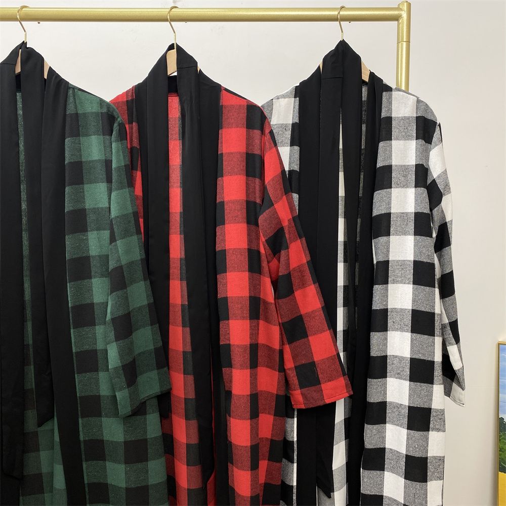 European and American Muslim slim-fitting cardigan, Dubai, Turkey, African Islamic women's plaid large-swing robe dress