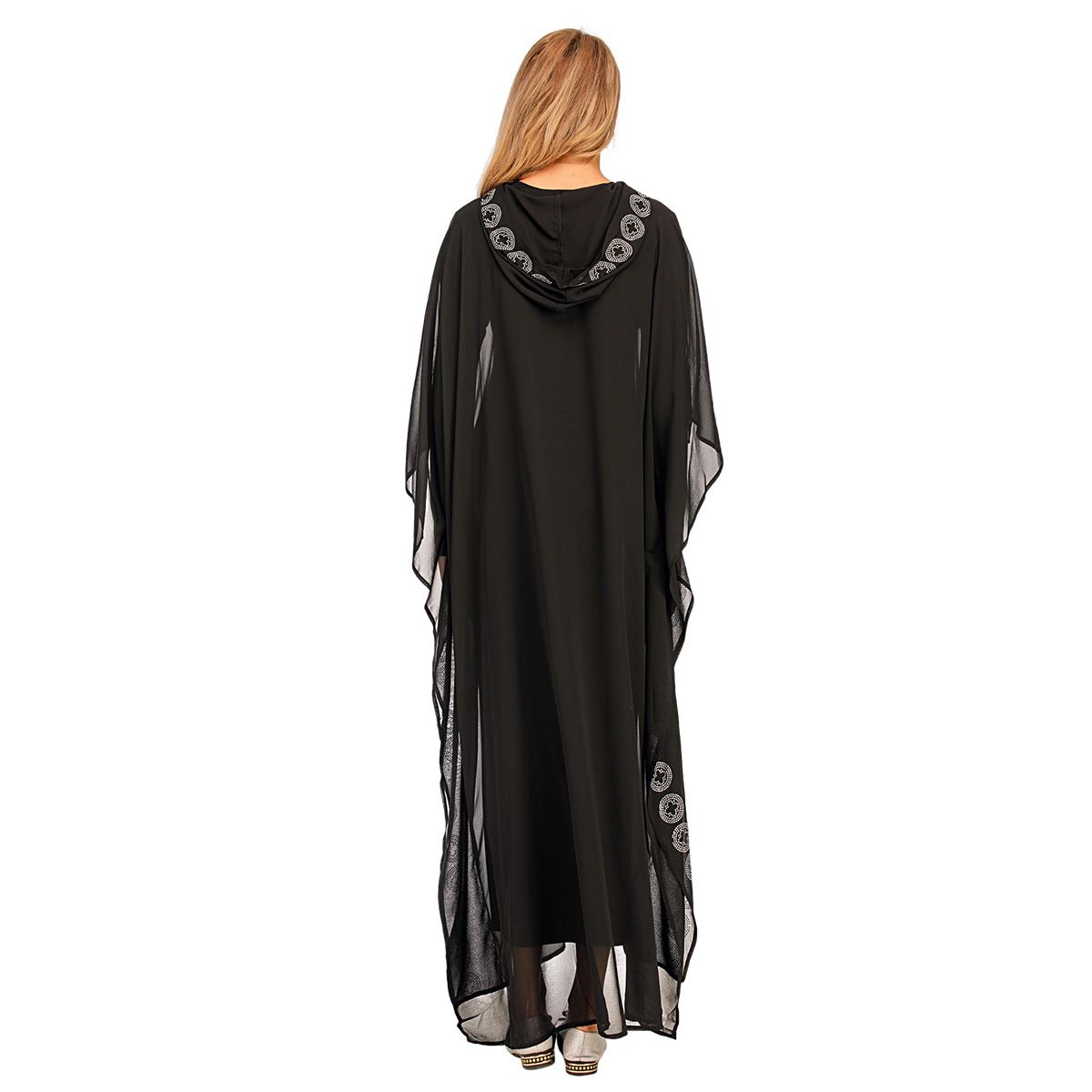 New fashion able Muslim gradient Arabian robe Dubai fashionable Muslim popular women's cardigan chiffon Luxurious rhinestone Muslim Dress