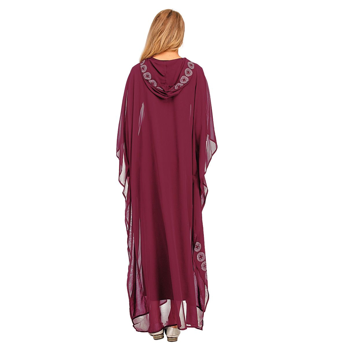 New fashion able Muslim gradient Arabian robe Dubai fashionable Muslim popular women's cardigan chiffon Luxurious rhinestone Muslim Dress
