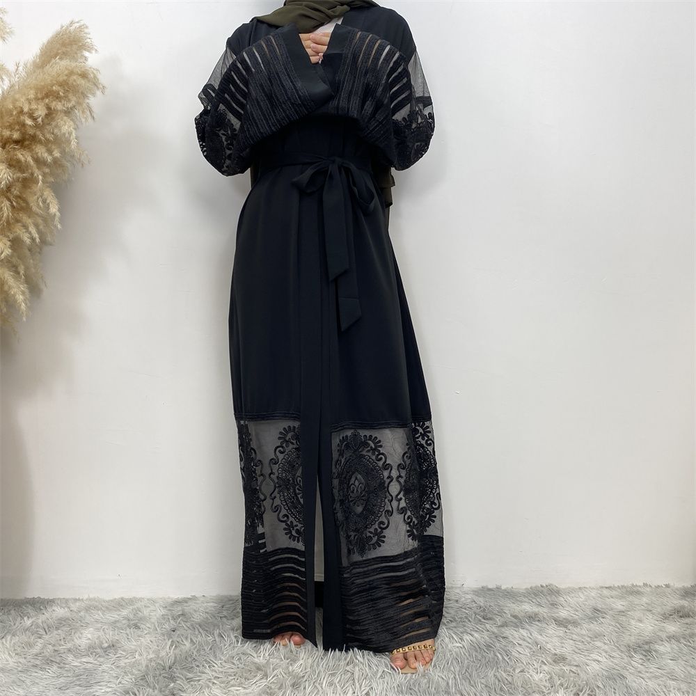 Muslim Middle East Islamic fashion hit cardigan women's wear, embroidered mesh fabric, Dubai robe dress