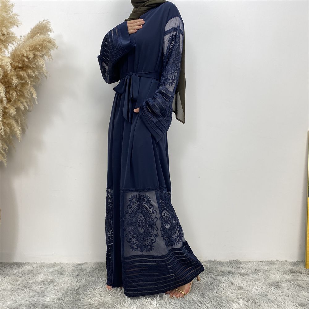Muslim Middle East Islamic fashion hit cardigan women's wear, embroidered mesh fabric, Dubai robe dress