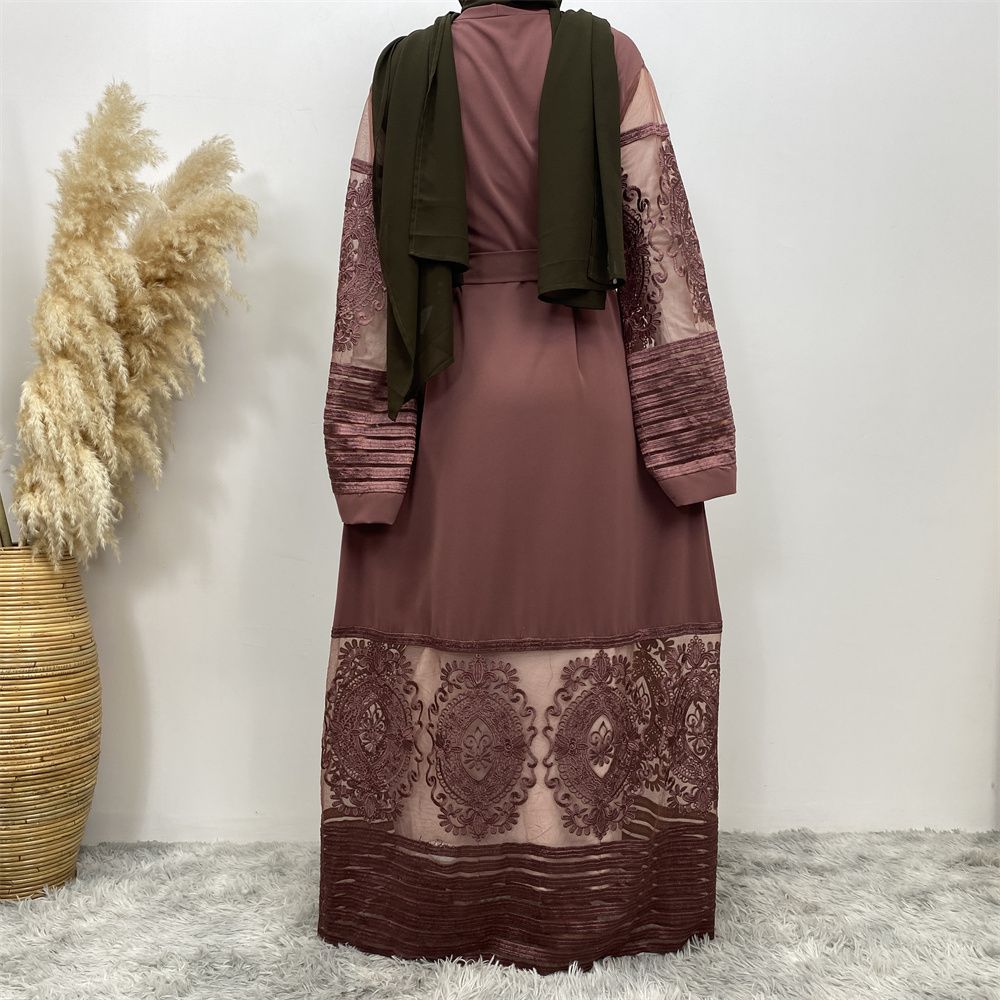 Muslim Middle East Islamic fashion hit cardigan women's wear, embroidered mesh fabric, Dubai robe dress