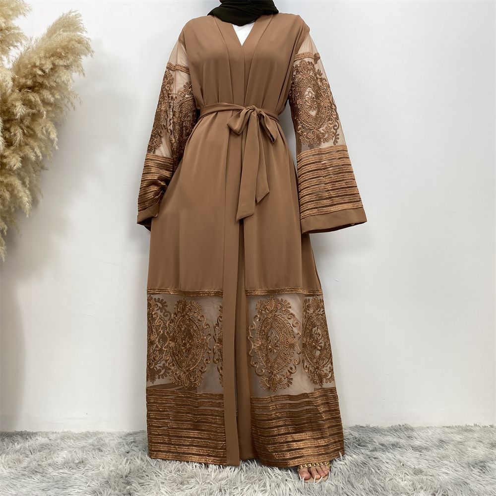 Muslim Middle East Islamic fashion hit cardigan women's wear, embroidered mesh fabric, Dubai robe dress