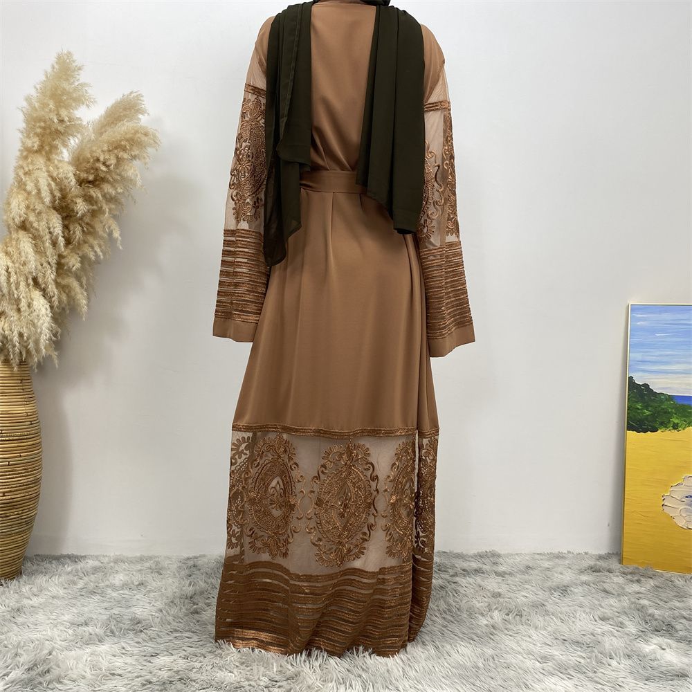 Muslim Middle East Islamic fashion hit cardigan women's wear, embroidered mesh fabric, Dubai robe dress
