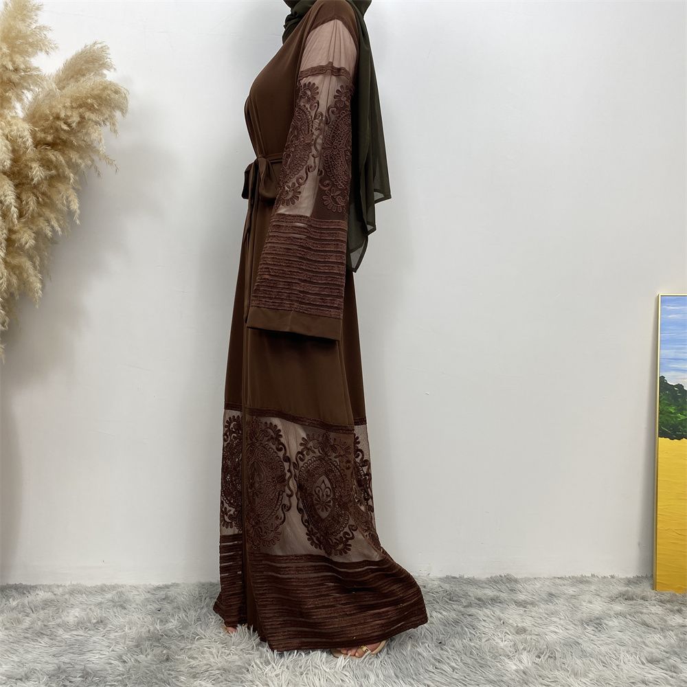 Muslim Middle East Islamic fashion hit cardigan women's wear, embroidered mesh fabric, Dubai robe dress