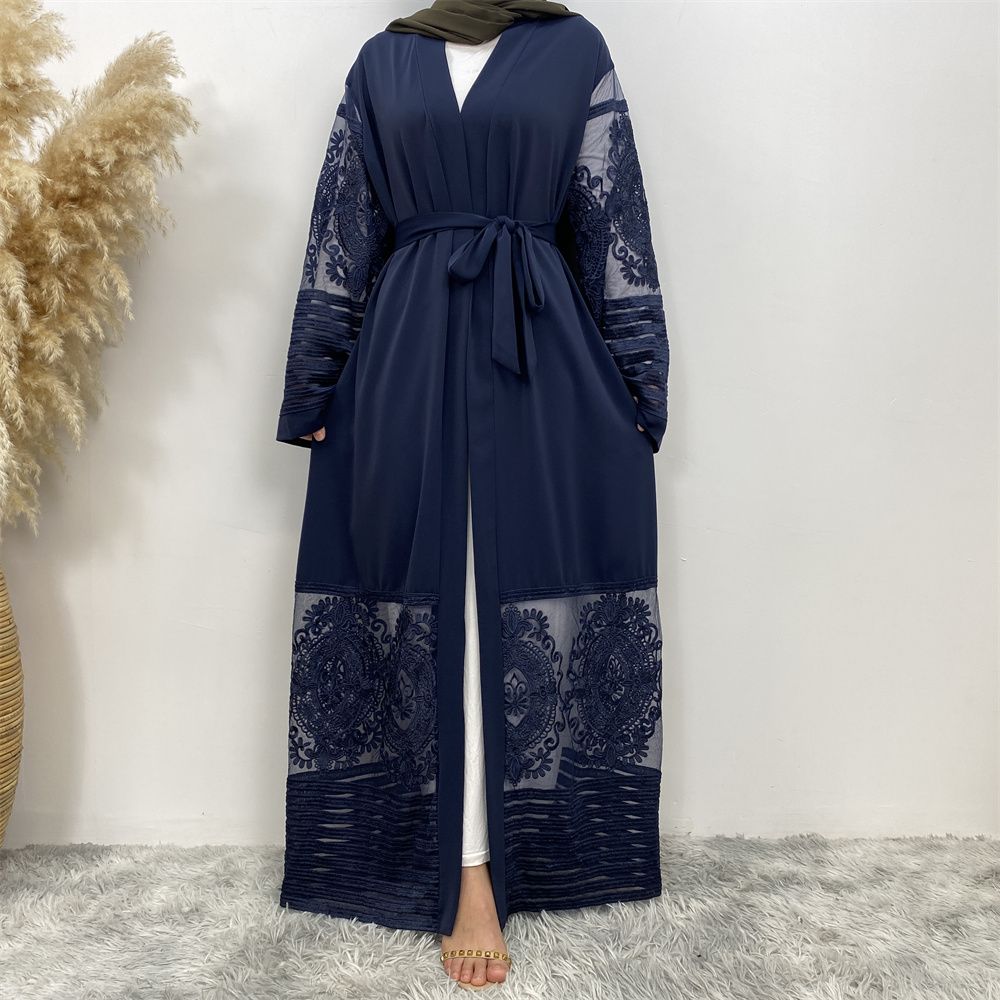 Muslim Middle East Islamic fashion hit cardigan women's wear, embroidered mesh fabric, Dubai robe dress