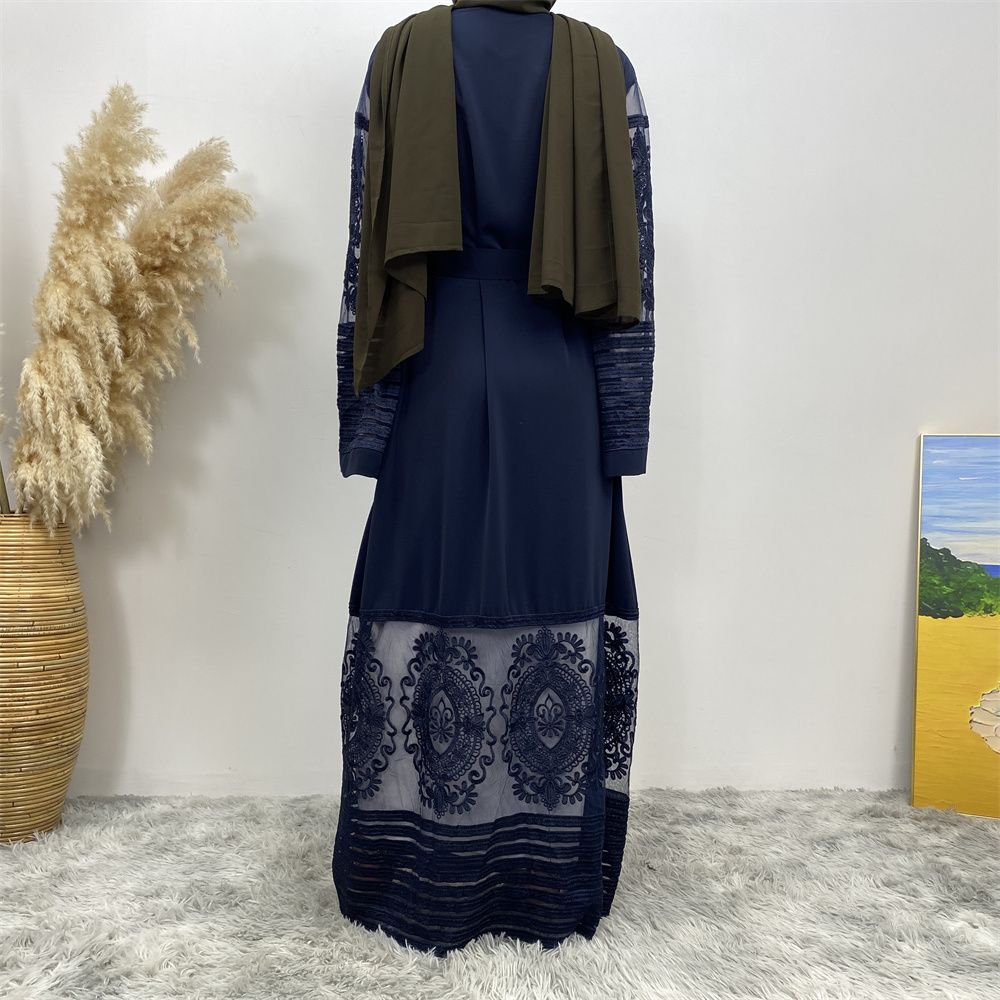 Muslim Middle East Islamic fashion hit cardigan women's wear, embroidered mesh fabric, Dubai robe dress